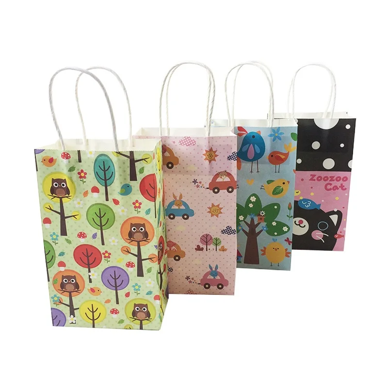 

10 Pcs/lot Multifuntion Cute Animal Paper Bags With Handle Gift Party Holiday Recyclable Shopping Package Bags 13*22*8cm