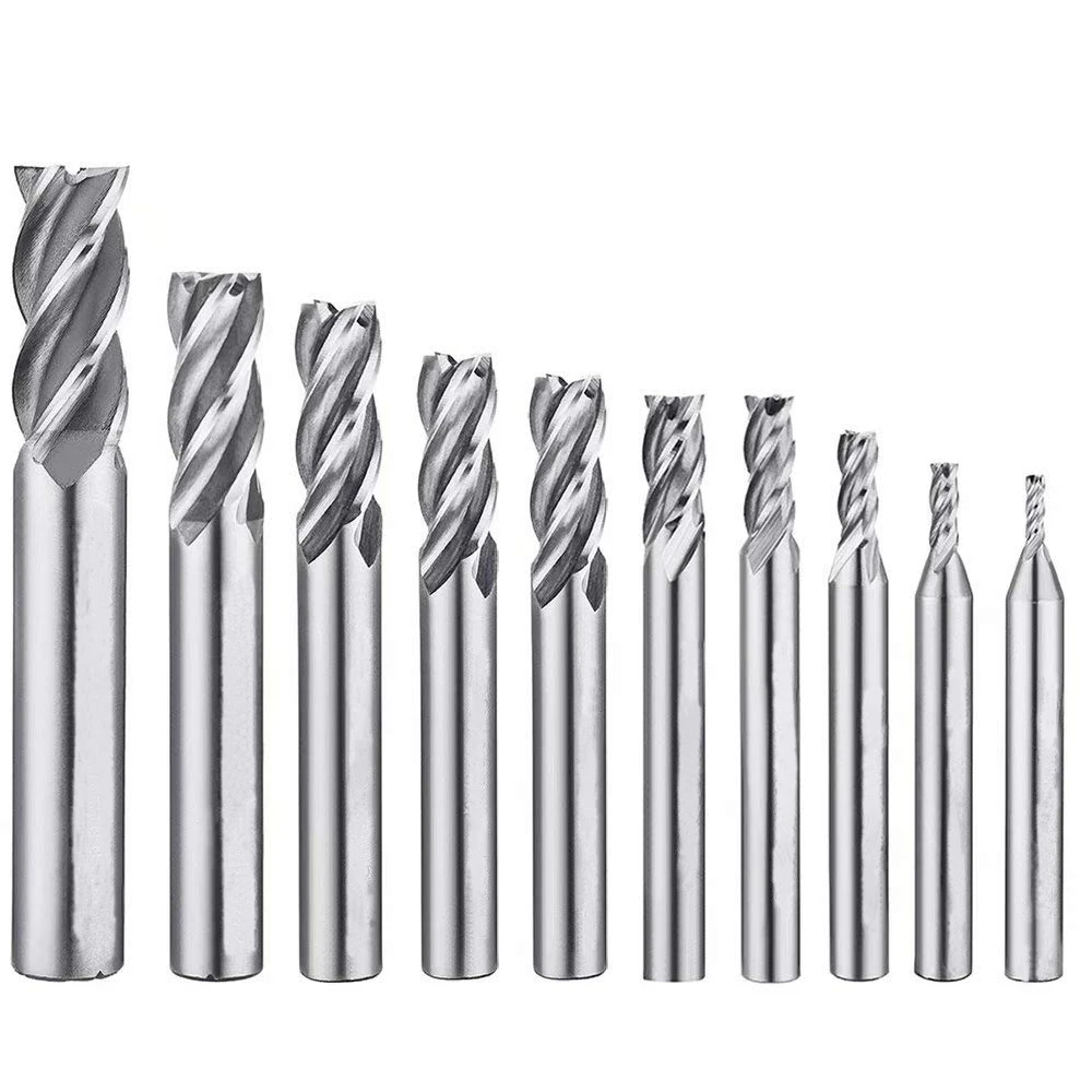 

10pcs 1.5-12mm High Speed Steel Straight Shank Milling Cutter 4 Blade Drill Bit Tool