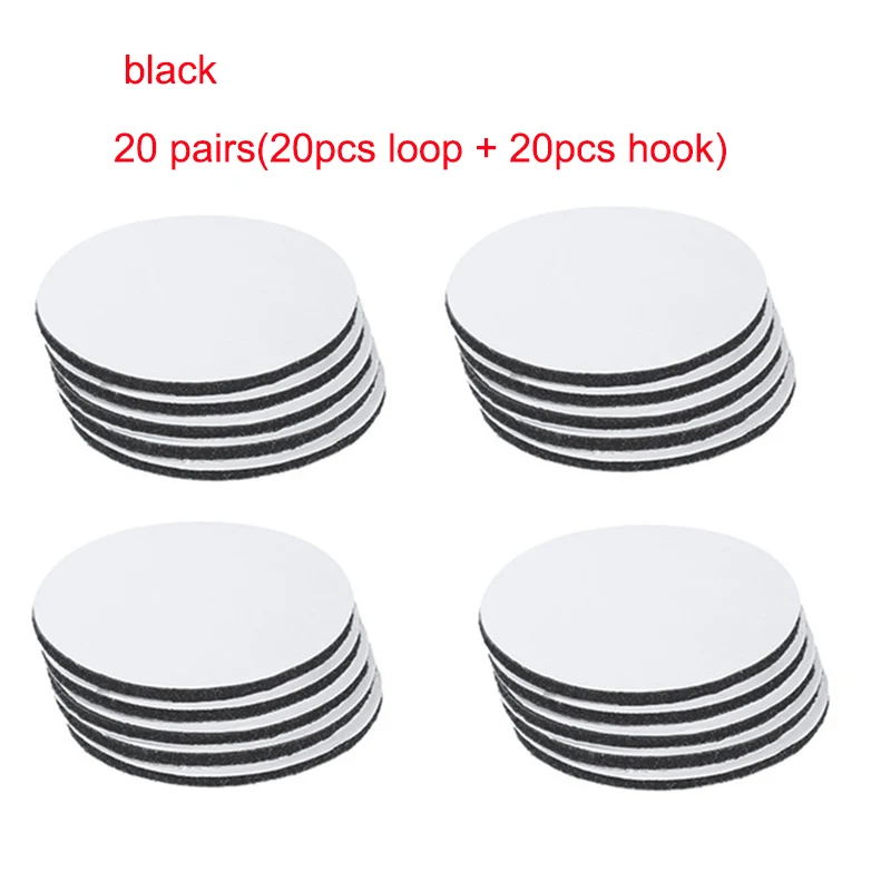 black 20pairs 5-30 пар/лот 60 мм Прочный самоклеящийся крепеж наклейки "точки" velcros клейкая лента для простыни диван коврик ковер нескользящий коврик - Цвет: black 20pairs