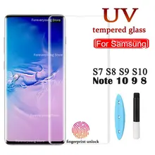 Полный клей УФ жидкое Закаленное стекло протектор для samsung Note 10 Pro Note 8 9 Galaxy S10E S10 S9 S8 Plus S10E S7 Edge прозрачная пленка