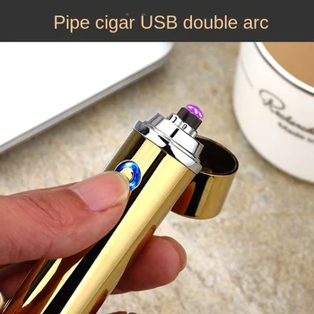 

Cigar Encendedor Mini Recharge Electric Lighter Metal USB Double Plasma ARC Lighters Electron Torch Windproof Cigarette Igniter