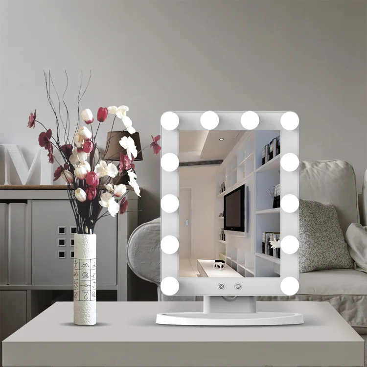 

Hollywood Mirror Front Lamp Makeup Mirror with Three-Color Dimming Color Changing Bulb Mirror Hot Models Makeup Mirror