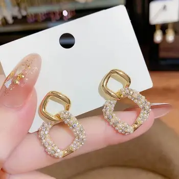

New Korean Earrings Fashion Rhinestone Pearl Paved Geometric Brincos 2020 New Jewelry Wholesale