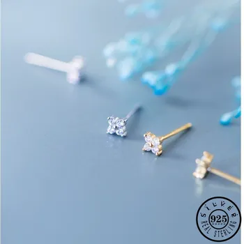 

925 Sterling Silver Small Tiny Flower Shape Ear Studs Earrings for Women Trendy Cubic Zircon Gold Color Earings Fine Jewelry