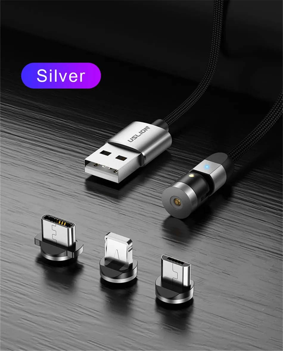 USLION обновленный Магнитный кабель для быстрой зарядки Micro usb type C кабель для мобильного телефона для samsung iPhone 360+ 180 градусов