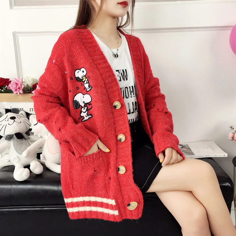 

Sweater Coat Cardigan Harajuku Women's Laziness-Style Korean-style 2019 New Style Hipster Online Celebrity Embroidered Loose-Fit