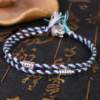 

Ethnic TibetanRope Buddha Head Bracelet Men Woven Amulet Multicolor Bracelets & Bangles Women Adjustable Size Charm Bracelet