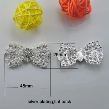 

(L0271)25mmX48mm 50 pcs/lot, bow rhinestone button,crystal button,allly button,silver plating,all crystal style
