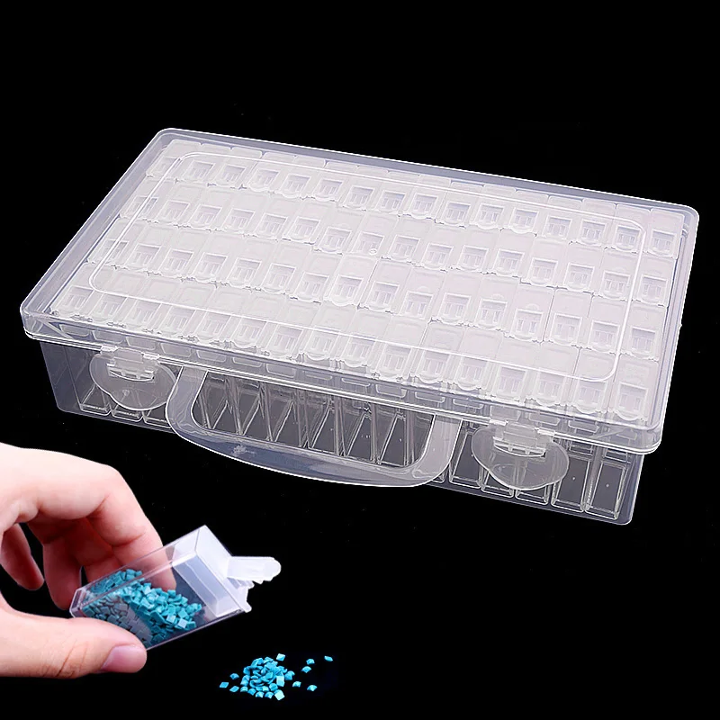 

64 Slots Storage Box and Label paper,Diamond Embroidery Contain Diamond Painting Accessory boxes Case Cross Stitch Tools