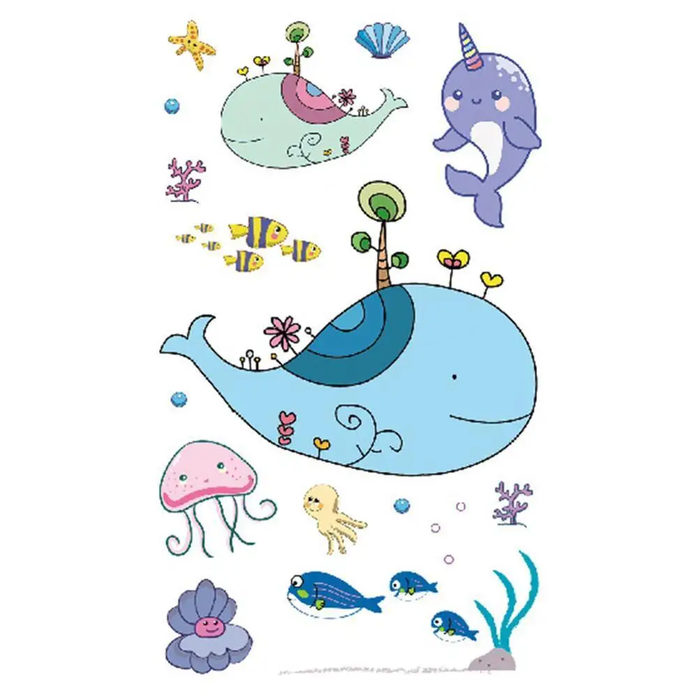 Океанские животные, временные татуировки для детей, Акула, дельфин, Русалка, пингвин, Мультяшные наклейки s, водонепроницаемые татуировки, поддельная моющаяся наклейка - Цвет: Whale