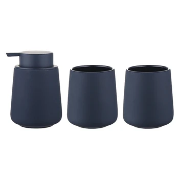 

3Pcs Ceramics Bathroom Accessories Set Bath Set Collection Includes 1 Soap Dispenser and 2 Toothbrush Tumbler-Navy