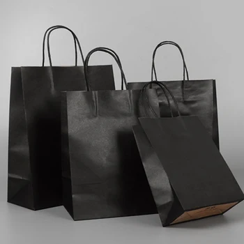 

50pcs/lot Recyclable DIY Black Kraft Large Gift Bag Paper Shopping Bags For Wedding Birthday Party Celebration Decor