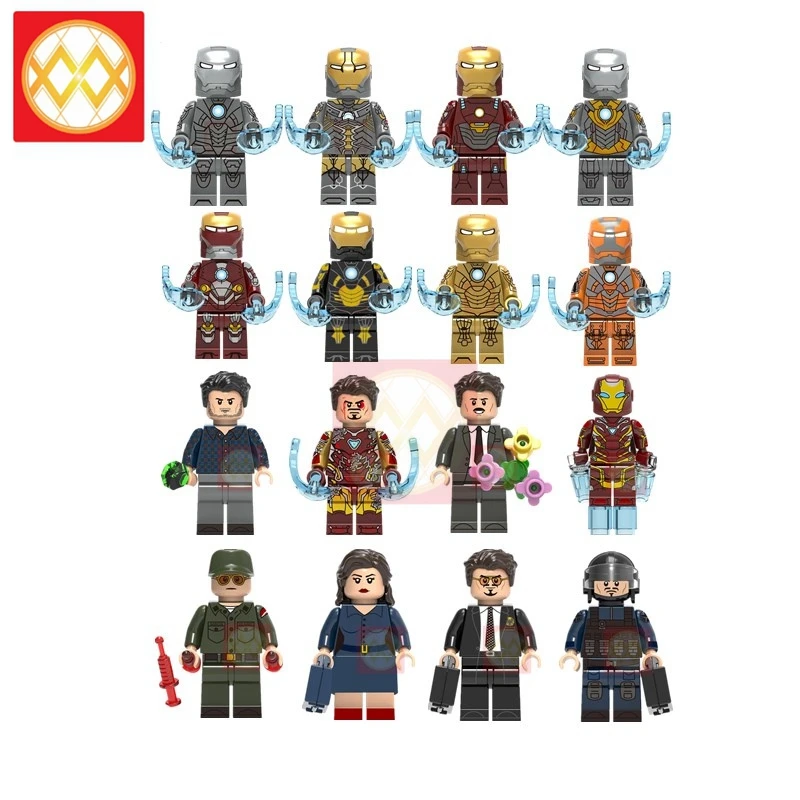 

20PCS/LOT Wholesale Iron Man Mark 24 Mark 29 Mark 14 Mark 16 Tony Stark Pepper Bruce Banner Building Blocks Toys For Children