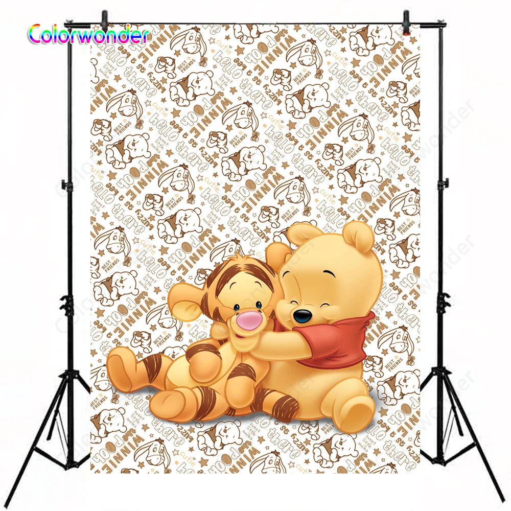 

Lovely Winnie Pooh Theme Birthday Party Backdrop Cute Bear and Tiger Hug Together Photo Background For Baby Shower Photo Studio