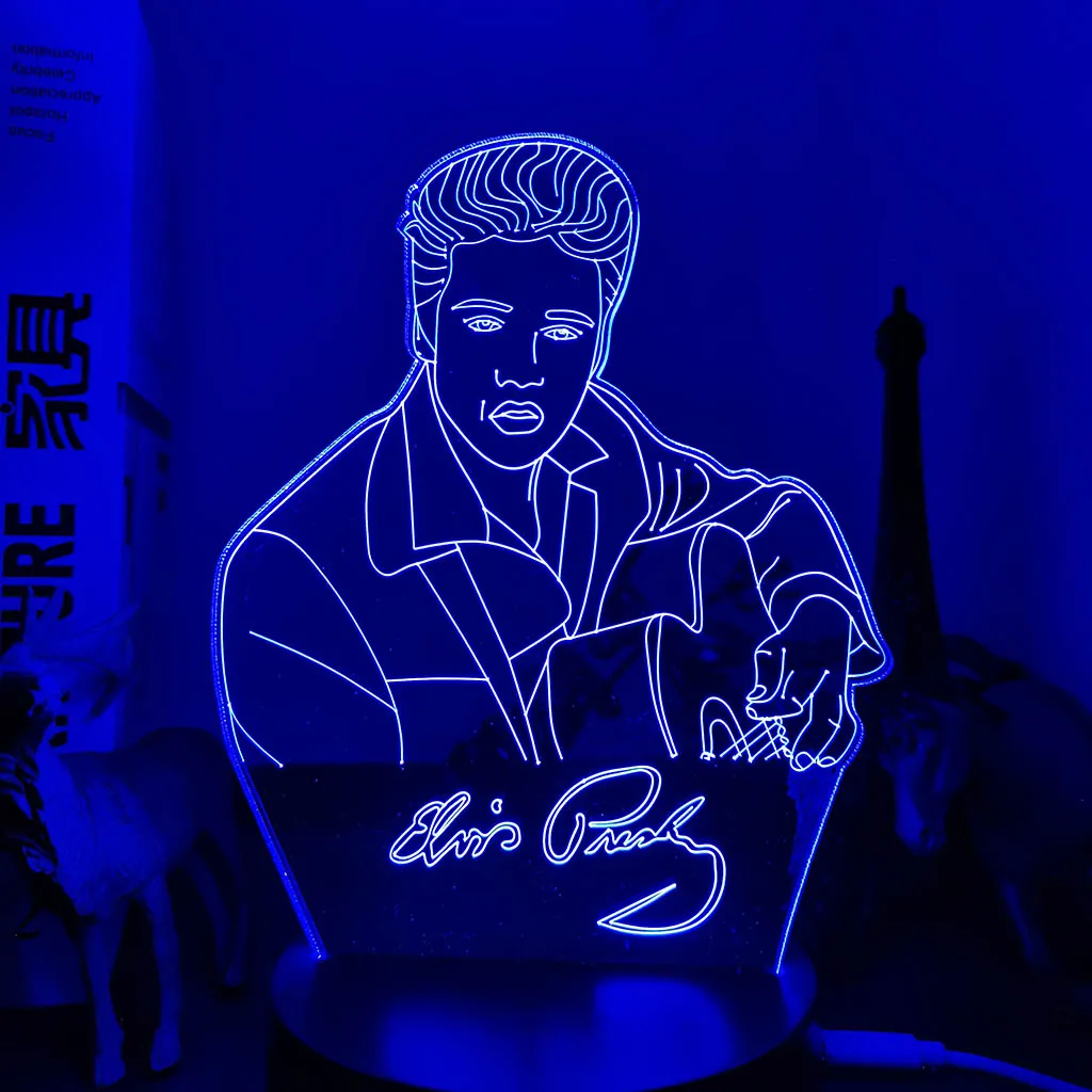 Elvis Presley Figure Night Light Led 16Color Changing 3D Nightlight The Hillbilly Cat King of The Western Pop Bedroom Lamp moon night light