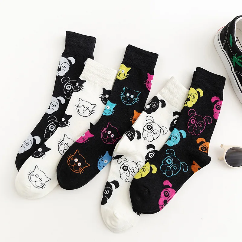 Женские Носки с рисунком собаки, хлопковые теплые милые Модные Повседневные Дышащие носки в Корейском стиле