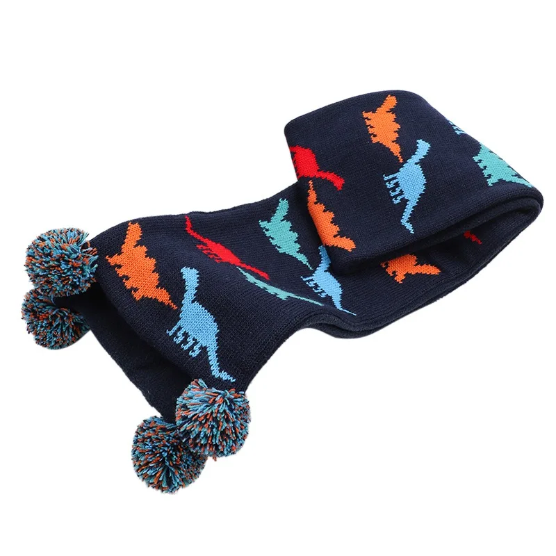 Toddler Baby Boy Scarf Winter Kids Dinosaur Fleece Lining Autumn Knit Warm Accessory Thick Acrylic Long Skiing Outdoor Scarves