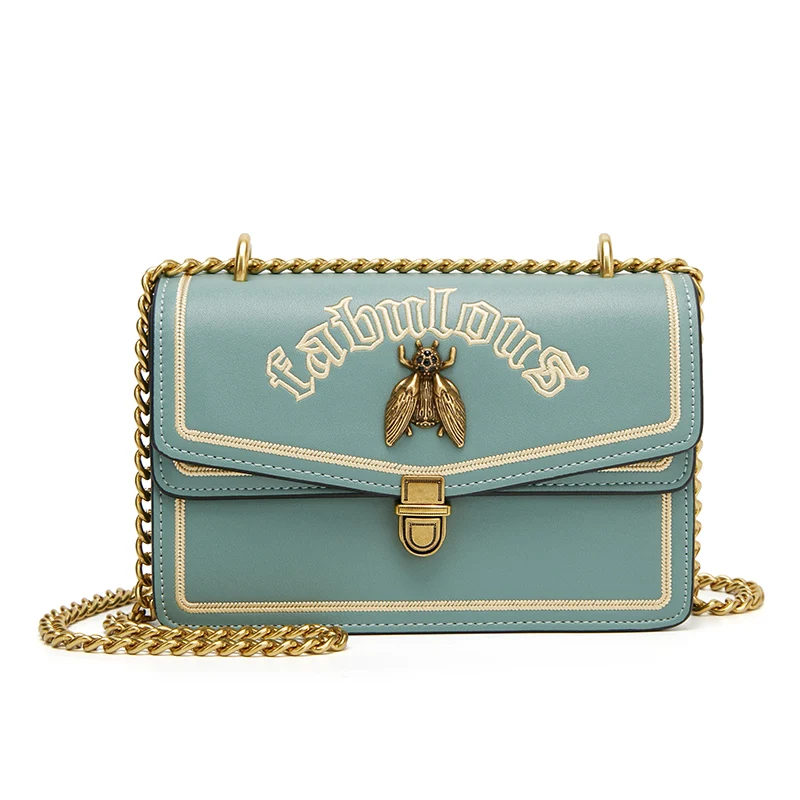 

2019 PU Chain Strap Women Shoulder Bag Embroidery Bee Buckle Vintage Classic Design Hand bag High Quality Luxury Women's Orname