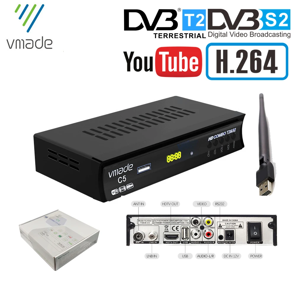 Новейшая цифровая ТВ-приставка HD DVB T2 S2 комбинированная спутниковый ТВ-ресивер