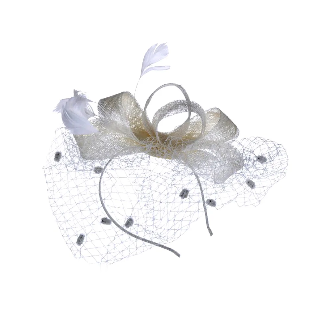 New Elegant Wedding Party Hat For Women Beautiful Fascinator Mesh Hat Ribbons Feathers Special Party Hat - Цвет: Бежевый