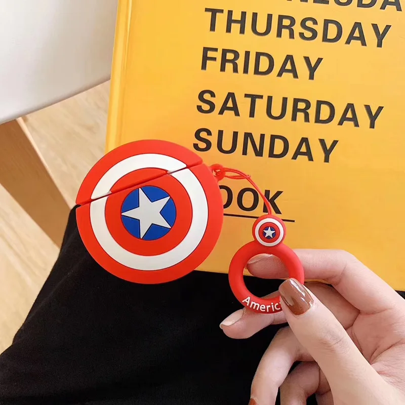 Супергерой Marvel Капитан Америка беспроводной Bearphone зарядный чехол для Apple AirPods 1 2 3D мягкий силиконовый Bluetooth коробка гарнитура