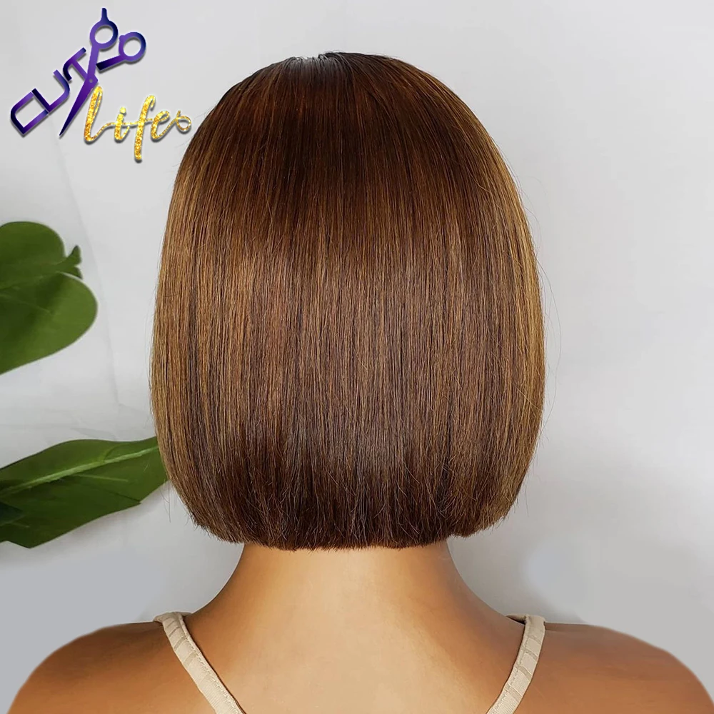 Highlight Color Short Cut Wavy Bob Pixie Wig 13X4 Lace Front Wigs Peruvian Human Hair Wigs Straight Pre plucked For Black Women