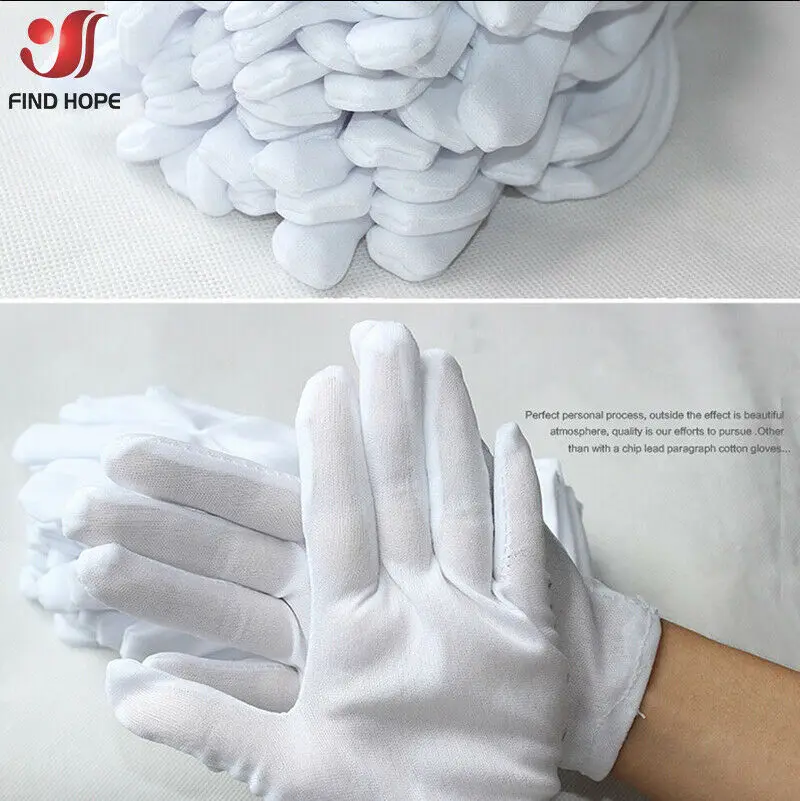 6/12Pairs White Cotton Gloves Protective Work Jewelry Inspection Disposable Safety Glove Lightweight Unisex soft