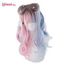 L-email парик Синий Розовый Лолита Парики Градиент Длинные волны Косплей парики Bobo Kawaii парик на Хэллоуин термостойкие синтетические волосы