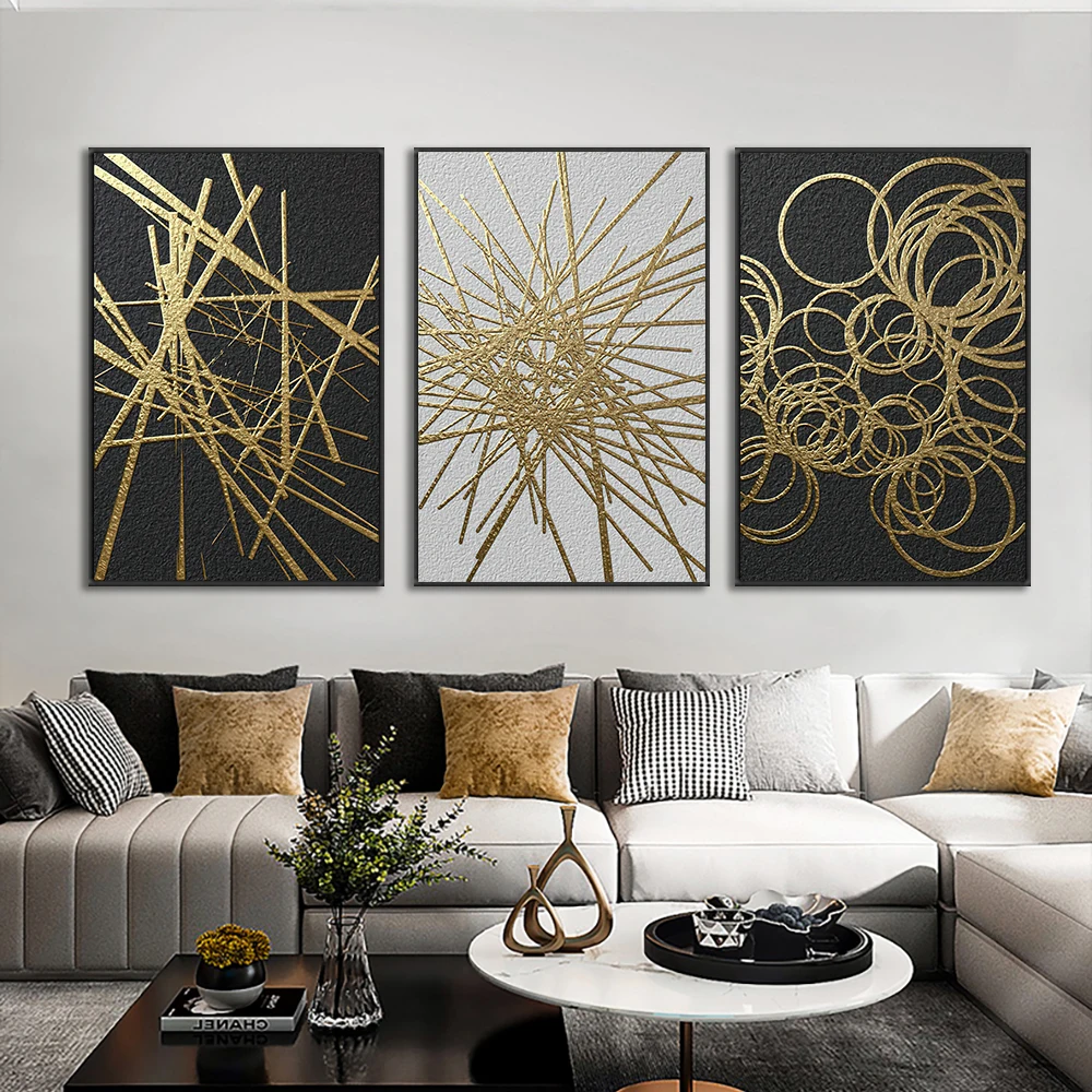 

3pcs Set Abstract Golden Black White Wall Art Painting Nordic Modern Posters And Prints For Living Room Home Decoration