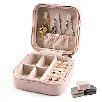 

Jewelry Organizer Display Travel Jewelry Case Boxes Portable Jewelry Box Button Leather Storage Zipper Jewelers