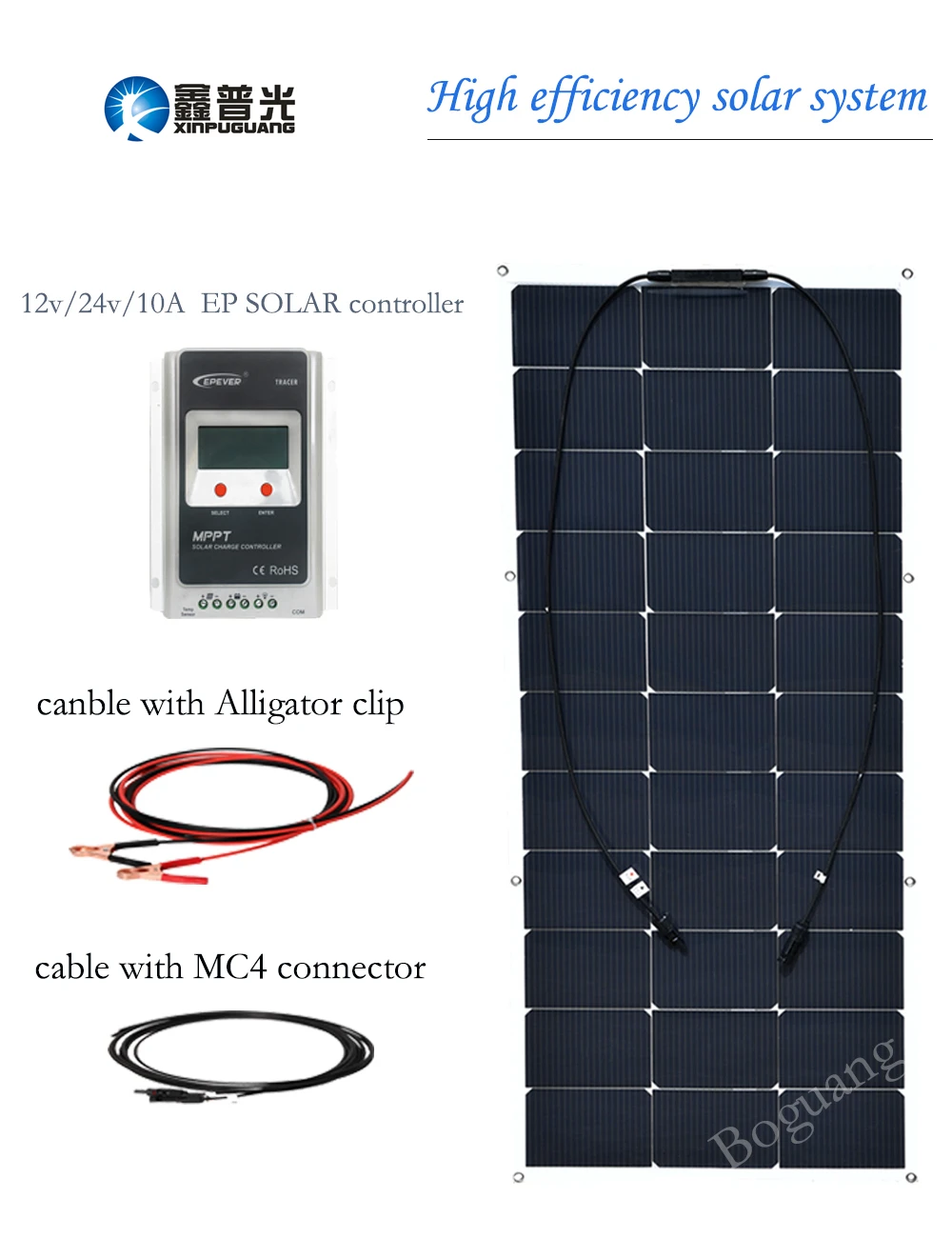 

Xinpuguang 100w 16v Flexible Solar Panel System Efficient Cell Module 12v 24v 10A EPSOLAR Controller for 12v Battery Charge Kit
