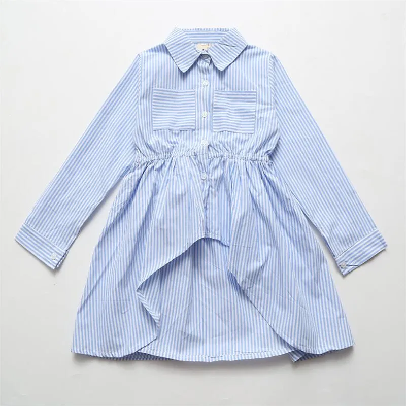 School Shirt Girl Autumn Clothing Childen Tops Long Sleeve Irregular Striped Blouse 4 5 6 7 8 9 10 11 12 Years Kids Clothes
