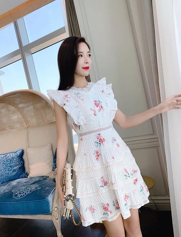 

Australian Fashion 2019 Spring New Floral Ruffled Lace Patchwork Backless Dress Casual Vintage Holiday Vacation Elegant Party