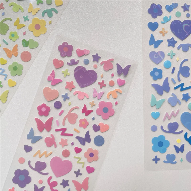 1Pc Ins Color Love Butterfly Laser Stickers Sticker Kawaii DIY Scrapbooking Chase Card Decoration Stickers Stationary Supplies