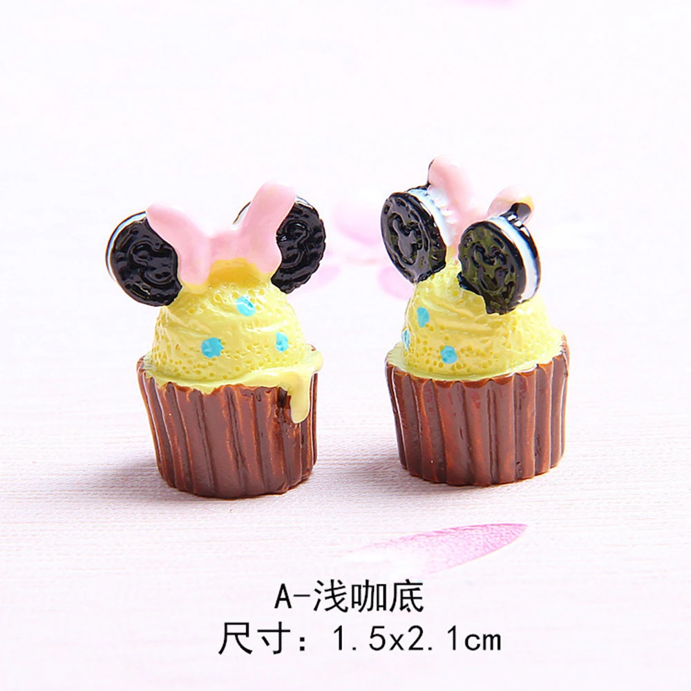 10pcs/lot MM Resin 3d Cute mickey mini cupcakes food play DIY Crafts simulation Decoration Accessories