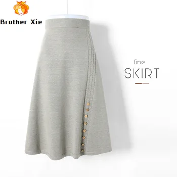 

Waist High 2020 Knitted Women Winter A-Line Long Skirt Fashion Button Decorated Women Autumn Skirt Faldas Jupe Femme Saia