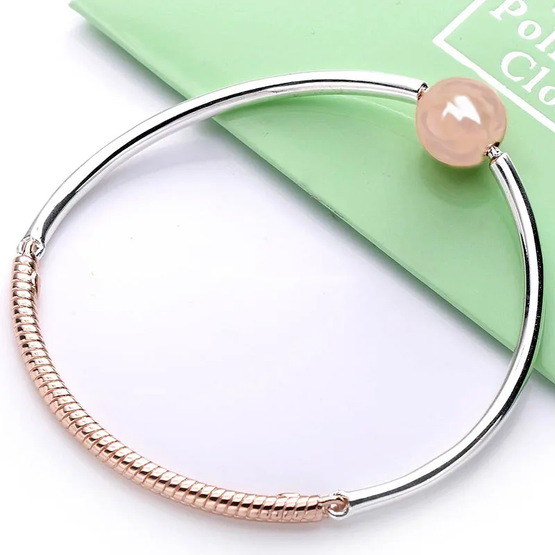 

Original Rose Ball Circular Clasp Three-link Bracelet Bangle Fit 925 Sterling Silver Bangle Women Bead Charm Diy Europe Jewelry