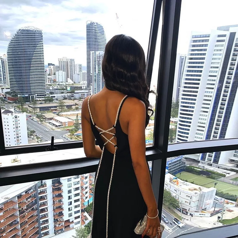 Elegant Sexy Slip Split Bodycon Maxi Dress Women Revealing Backless Strappy Prom Long Dresses 2022 Summer Party Evening Birthday casual dresses
