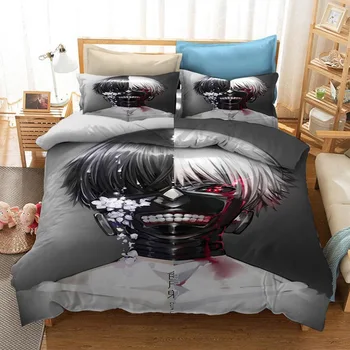 

3 Piece Tokyo Ghoul Bedding Set Animation Bed Cover Set Home Textiles Comfortable Duvet Cover Kids Boys Bed Quilt Cover