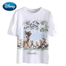 Модная белая футболка с принтом оленя, кролика и птицы из мультфильма Дисней Бэмби, пуловер с круглым вырезом и коротким рукавом, Повседневная Милая женская футболка
