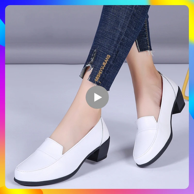 

Pumps women shoes med heel wedges shoes woman genuine leather slip-on fashion ladies shoes high heels casual shoes female 799