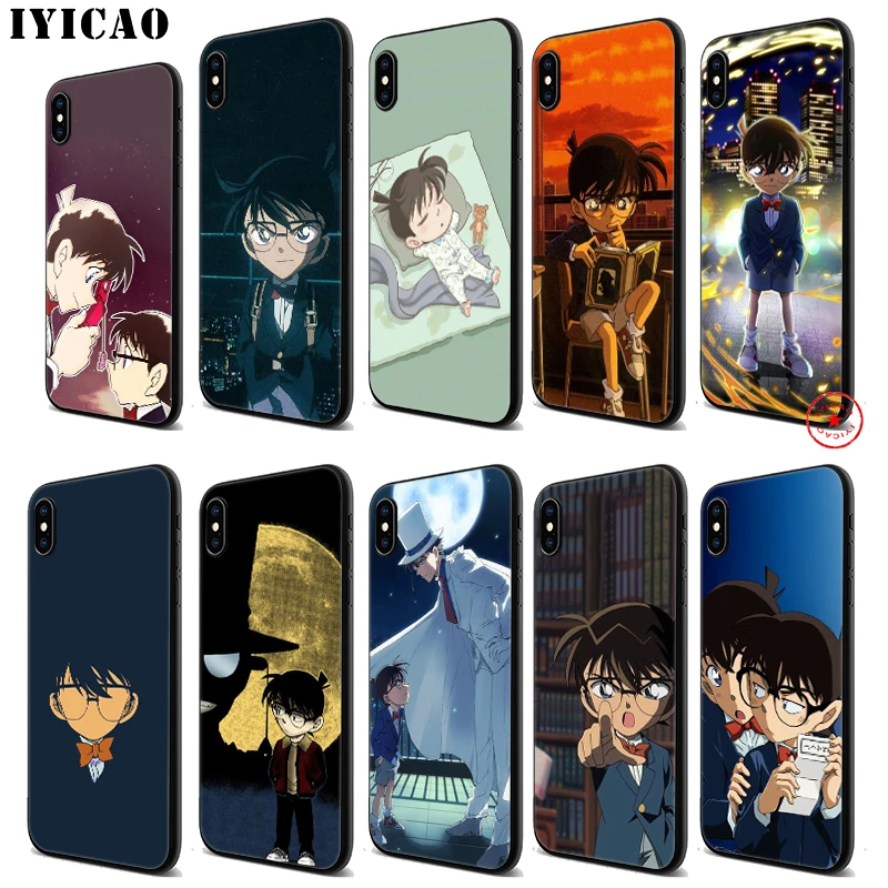 Мягкий Черный силиконовый чехол IYICAO Detective conan для iPhone 11 Pro Xr Xs Max X или 10 8 7 6 6S Plus 5 5S SE |