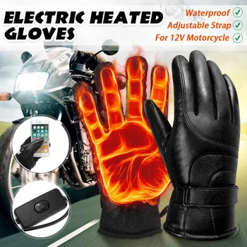 

12V Motorcycle Electric Heated Gloves Touch Screen Waterproof Motorcycle Winter Hand Warmer PU Heating Gloves For Cycling Skiing