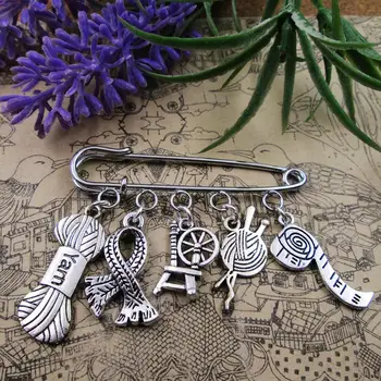 

knitting brooch knitting queen needlework charm brooch silver plated charm brooch