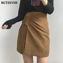BGTEEVER, элегантные женские юбки с разрезом, на боковой пуговице, для девушек, в бедрах, посылка, Короткие мини юбки, женские Асимметричные одноцветные юбки