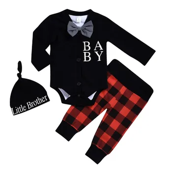 

Baby Boy Clothes Autumn Gentleman Clothes Set Bow Tie Letter Print Romper Bodysuit Jumpsuit+Trousers+Hat 3Pcs Suit Baby Clothes