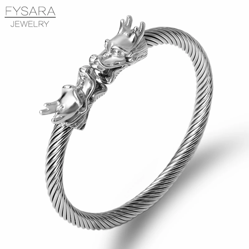 Silver Color FYSARA кабель провод браслет из нержавеющей стали дракон браслет черные ювелирные изделия модный мужской браслет, Викинг Браслет-манжета для женщин - Окраска металла: Silver Color