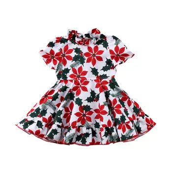 

Summer Toddler Kid Baby Girl Ruffles Princess Floral Green Leaf Print Party Beauty Pageant Tutu Short Sleeve Cute Sundress