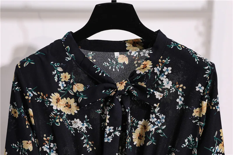 JMPRS Chiffon Women Shirt Dress Elegant Print Floral High Waist Casual Vintage Midi Dress Korean Bow Sun Ladies Vestidos prom dresses