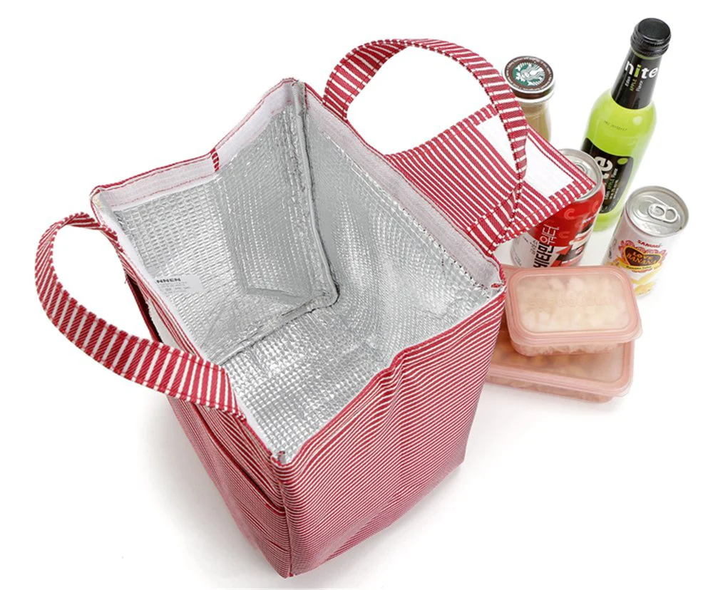 Портативная полосатая термоизолированная коробка для пикника Сумка для обеда переносная сумка-термос